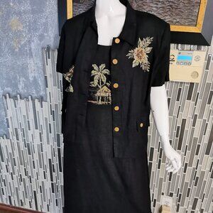 VINTAGE Jessica Howard Size 14- 2 Piece Tunic Maxi 90's Dress Linen blend 0158